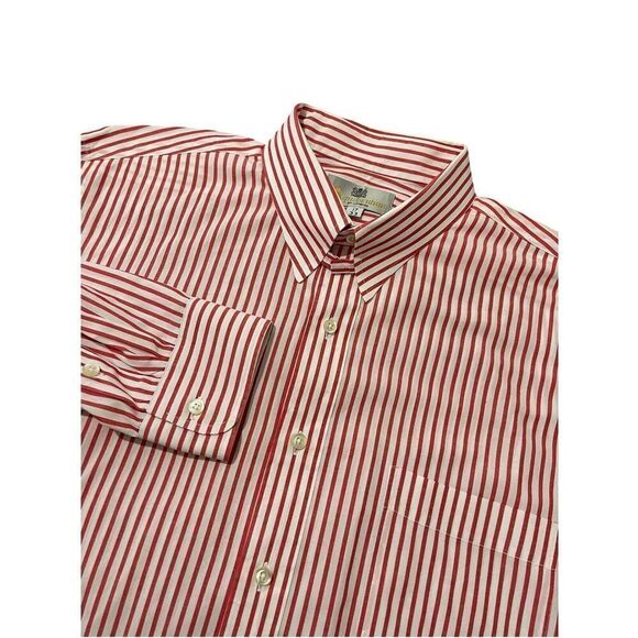 AQUASCUTUM Men's Long Sleeve Button‎ Front Snap Tab Red Striped Size 17 - 33 - Picture 7 of 11